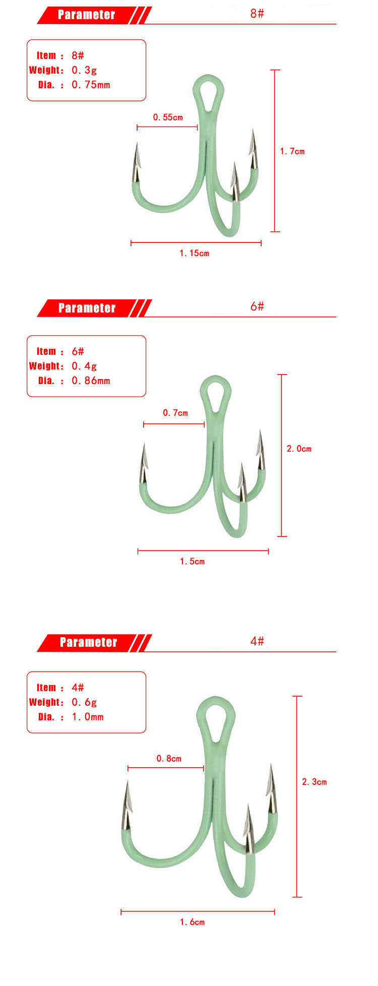 Luminous Fish Hooks Treble (3)
